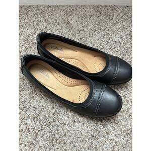 GA15 Collection Clarks Women’s Meadow Opal Black Leather Ballet Flats Size 6.5